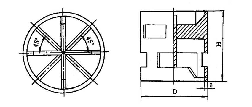 There are two structure diagrams of plastic pall ring from both top view and front view.