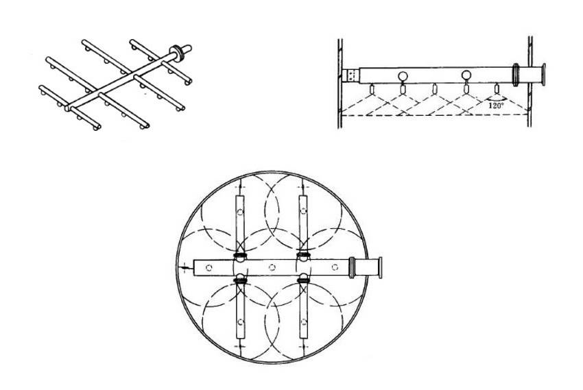 There are structure diagrams of spray nozzle distributor from different views.